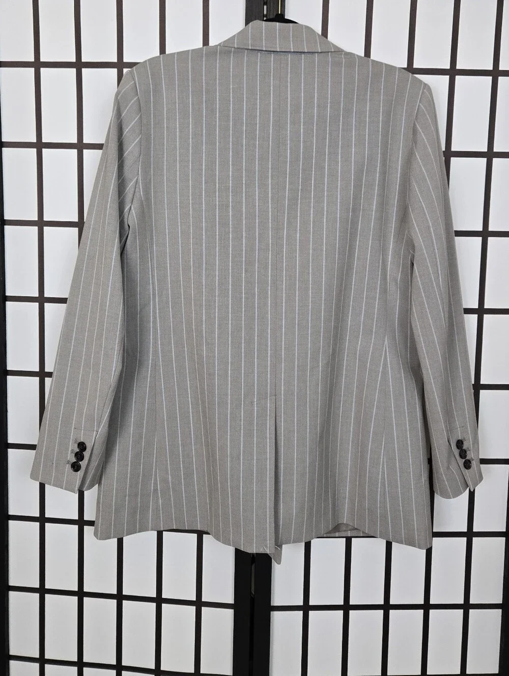 Loft Versa Womens Light Gray Pinstripe Double-Breasted Blazer